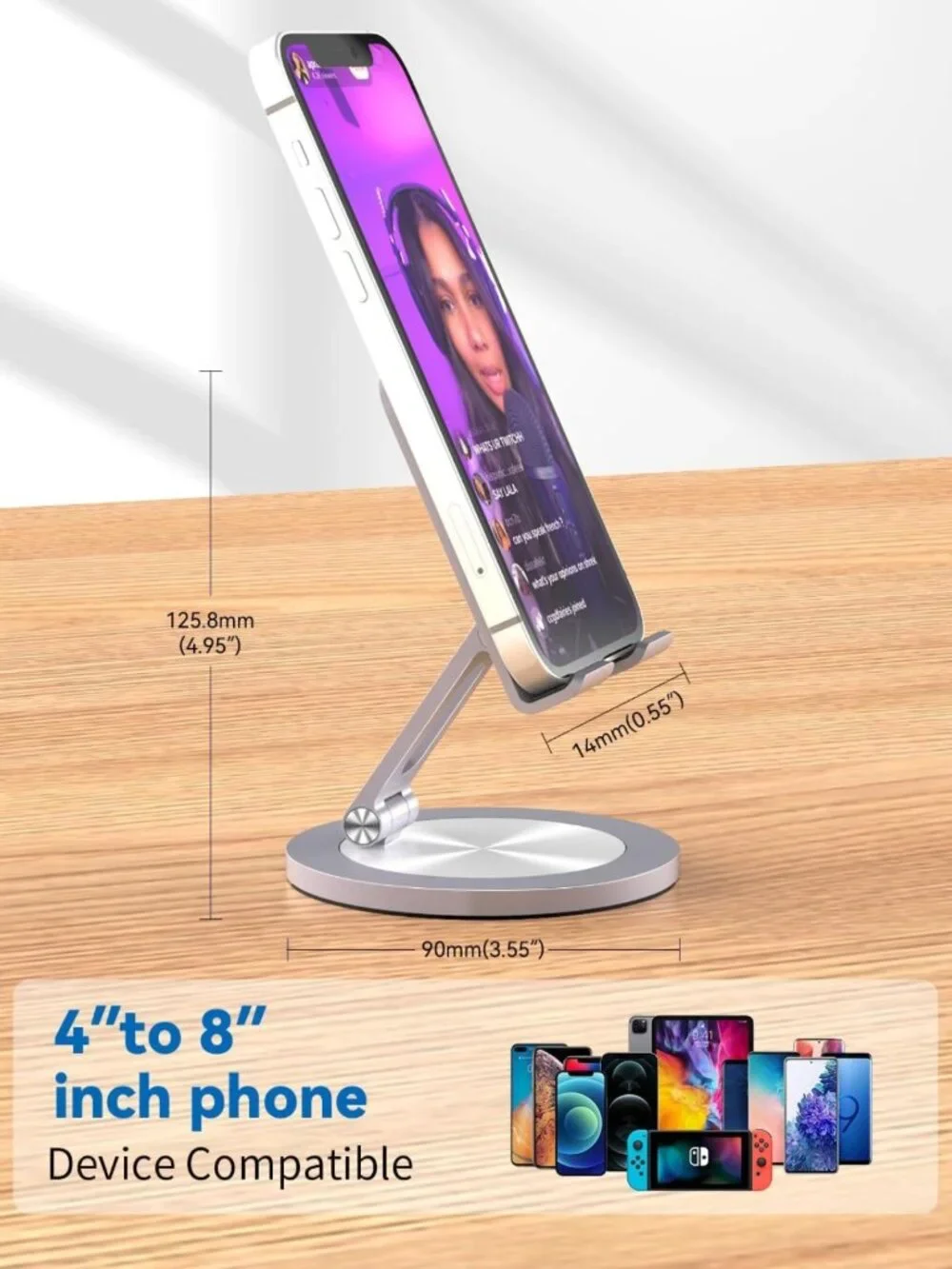 360° Rotating Adjustable Phone Stand Holder - Foldable, Anti-Slip Base for